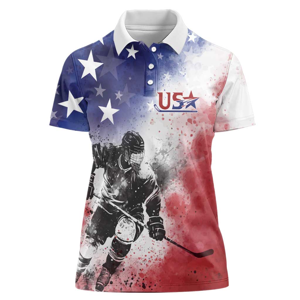 USA Ice Hockey Custom Women Polo Shirt Splash Art Abstract Style