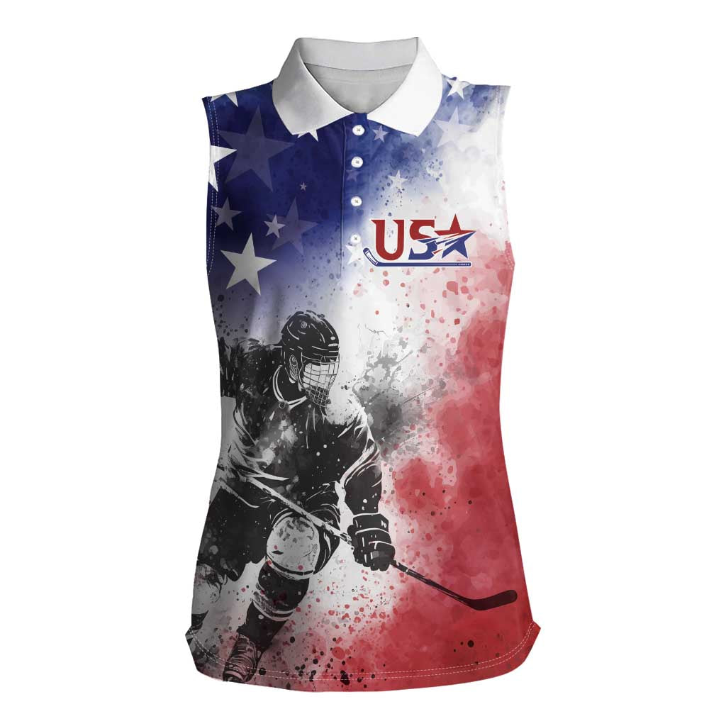 USA Ice Hockey Custom Women Sleeveless Polo Shirt Splash Art Abstract Style