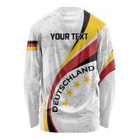 Personalized long-sleeve shirt, white back with 'YOUR TEXT', DEUTSCHLAND stars graphic