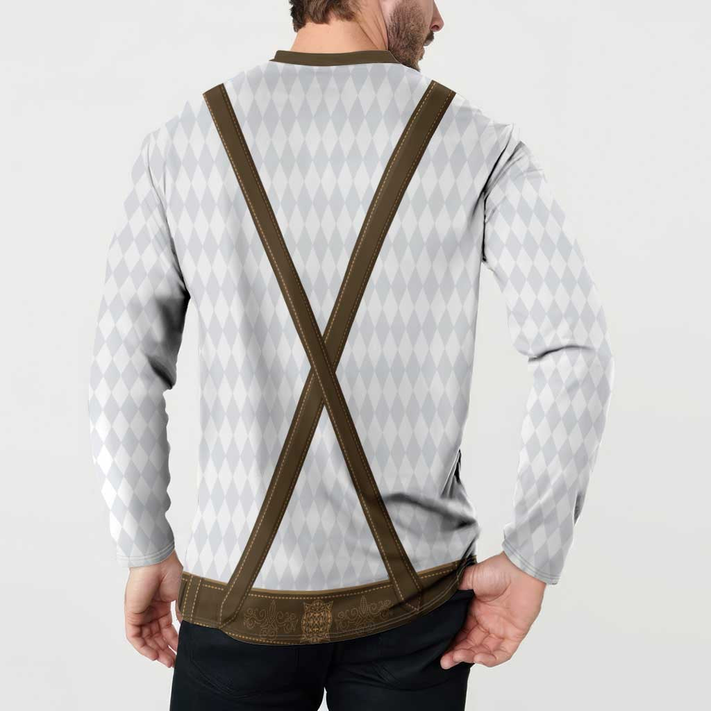 Germany Trachten Lederhose Inspired Button Sweatshirt Washed Brown