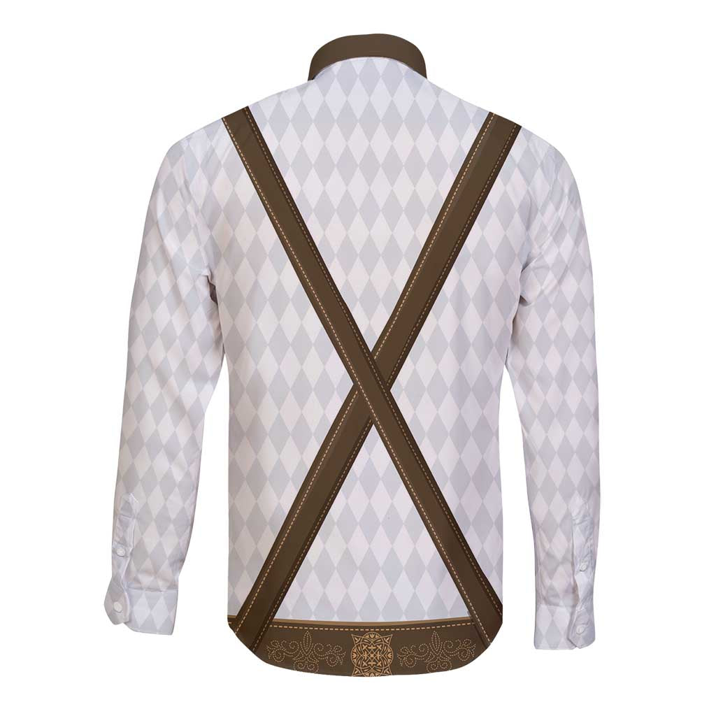 Germany Trachten Lederhose Inspired Long Sleeve Button Shirt Washed Brown