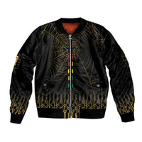 Ghana Black Star Custom Bomber Jacket Gold Ananse Spiderweb Inspired