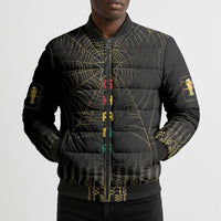 Ghana Black Star Custom Bomber Puffer Jacket Gold Ananse Spiderweb Inspired
