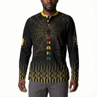 Ghana Black Star Custom Button Sweatshirt Gold Ananse Spiderweb Inspired