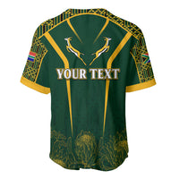 Green baseball jersey with yellow kente trim and Your Text front