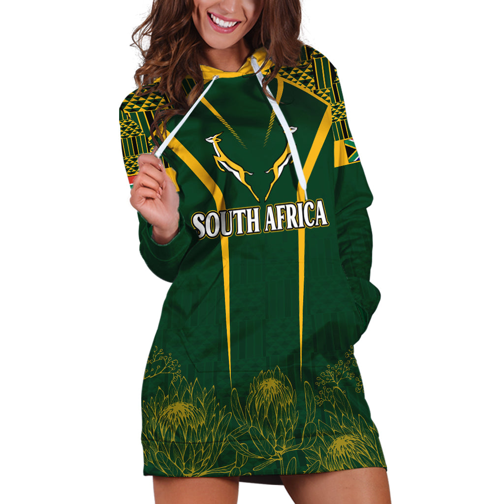 Personalised South African Heritage Day Hoodie Dress Kente Ethnic Patterns Mix Springboks - Wonder Print Shop