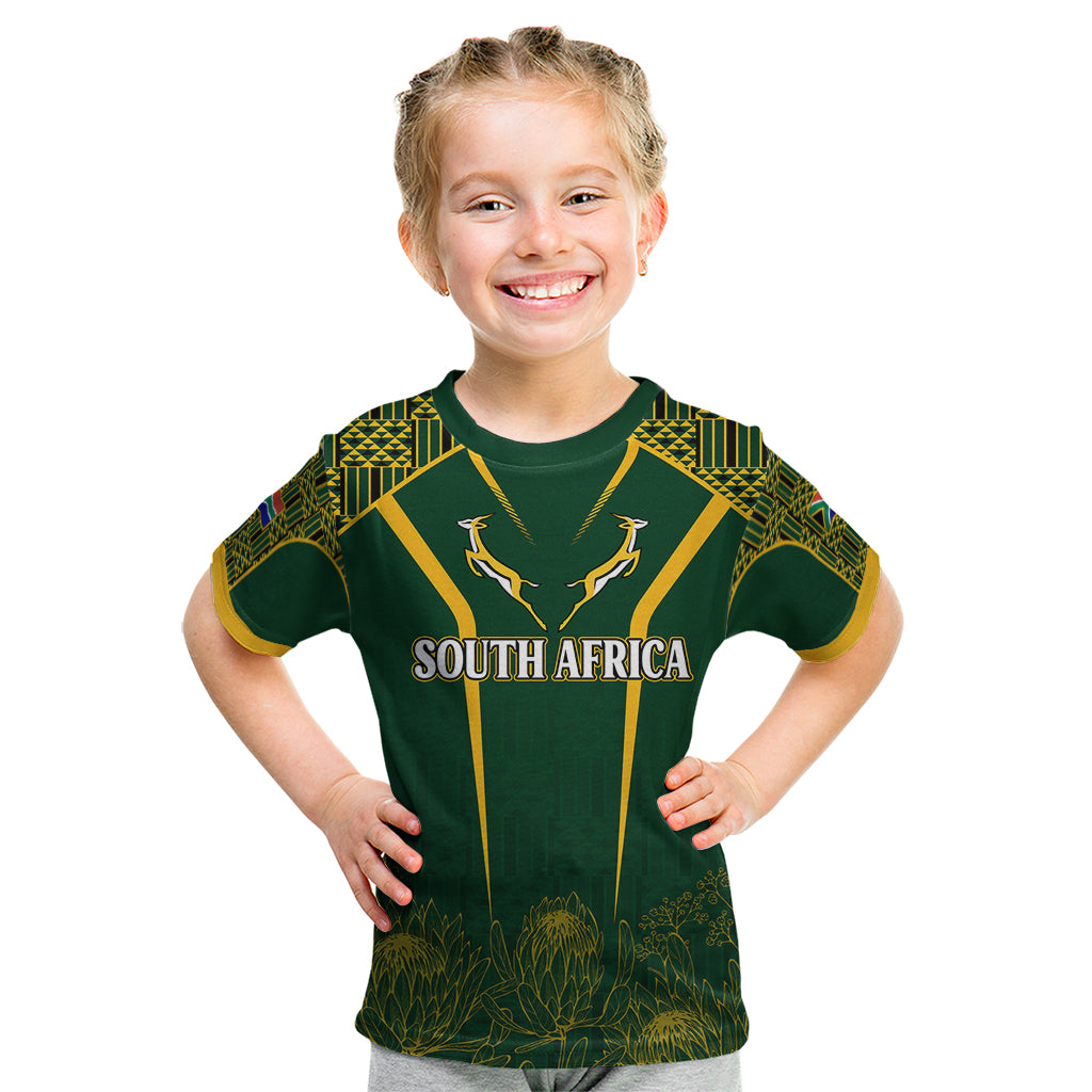 Personalised South African Heritage Day Kid T Shirt Kente Ethnic Patterns Mix Springboks - Wonder Print Shop