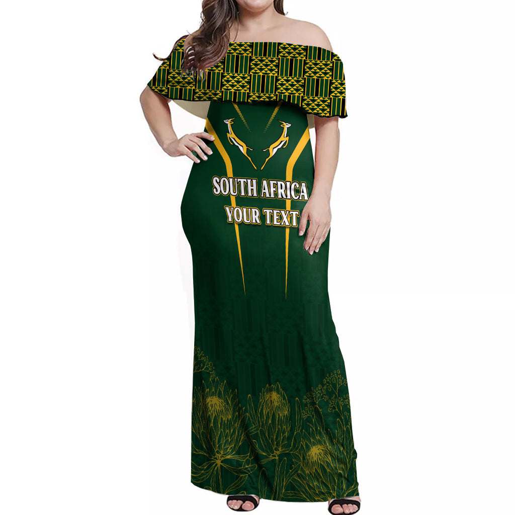 Personalised South African Heritage Day Off Shoulder Maxi Dress Kente Ethnic Patterns Mix Springboks - Wonder Print Shop