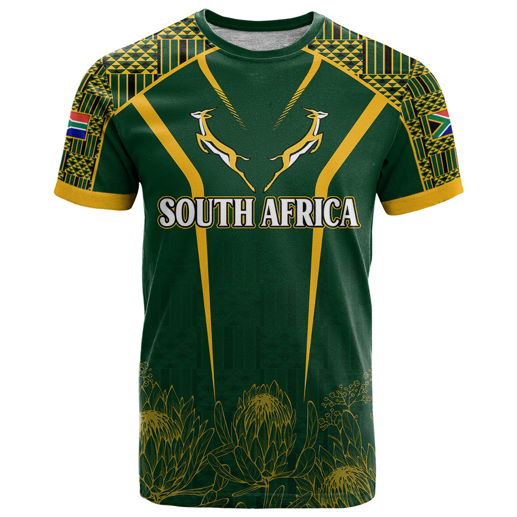 Personalised South African Heritage Day T Shirt Kente Ethnic Patterns Mix Springboks - Wonder Print Shop