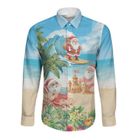 Tropical Christmas Funny Santa Long Sleeve Button Shirt Beach Vacation