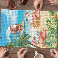 Tropical Christmas Funny Santa Puzzle Beach Vacation