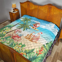 Tropical Christmas Funny Santa Quilt Beach Vacation