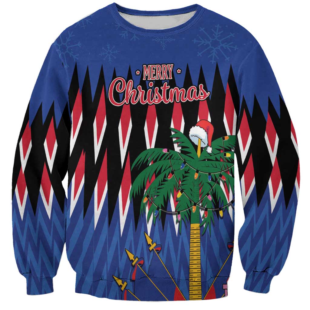 Personalized Haiti Christmas sweatshirt, blue; Santa and 'MERRY Christmas' front graphic