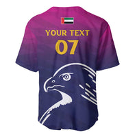 Cricket baseball jersey back with flag icon, 'YOUR TEXT 07', and large falcon illustration