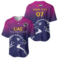 Pair of cricket baseball jerseys with UAE logo and falcon design, front and back