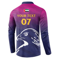 Cricket button sweatshirt with polo collar, back shows flag, 'YOUR TEXT' and '07'