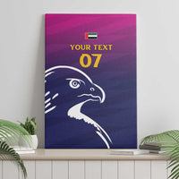 Canvas wall art with Arabian falcon profile, 'YOUR TEXT 07' and UAE flag icon