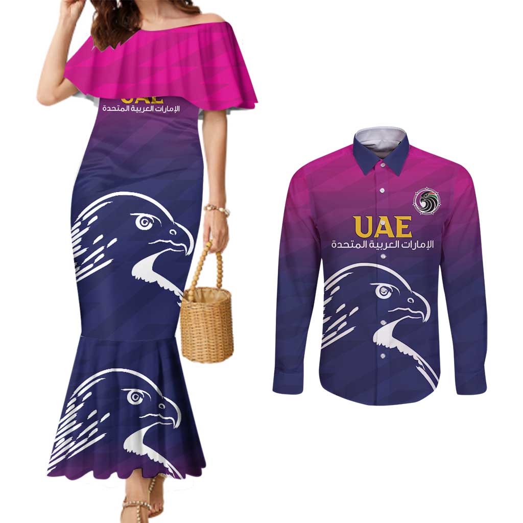 UEA Cricket Custom Couples Matching Mermaid Dress and Long Sleeve Button Shirt Arabian Falcon