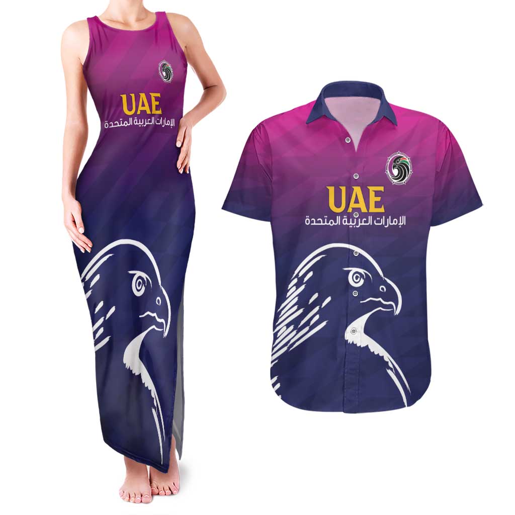 UAE Cricket Custom Couples Matching Tank Maxi Dress and Hawaiian Shirt Arabian Falcon LT7 - Wonder Print Shop