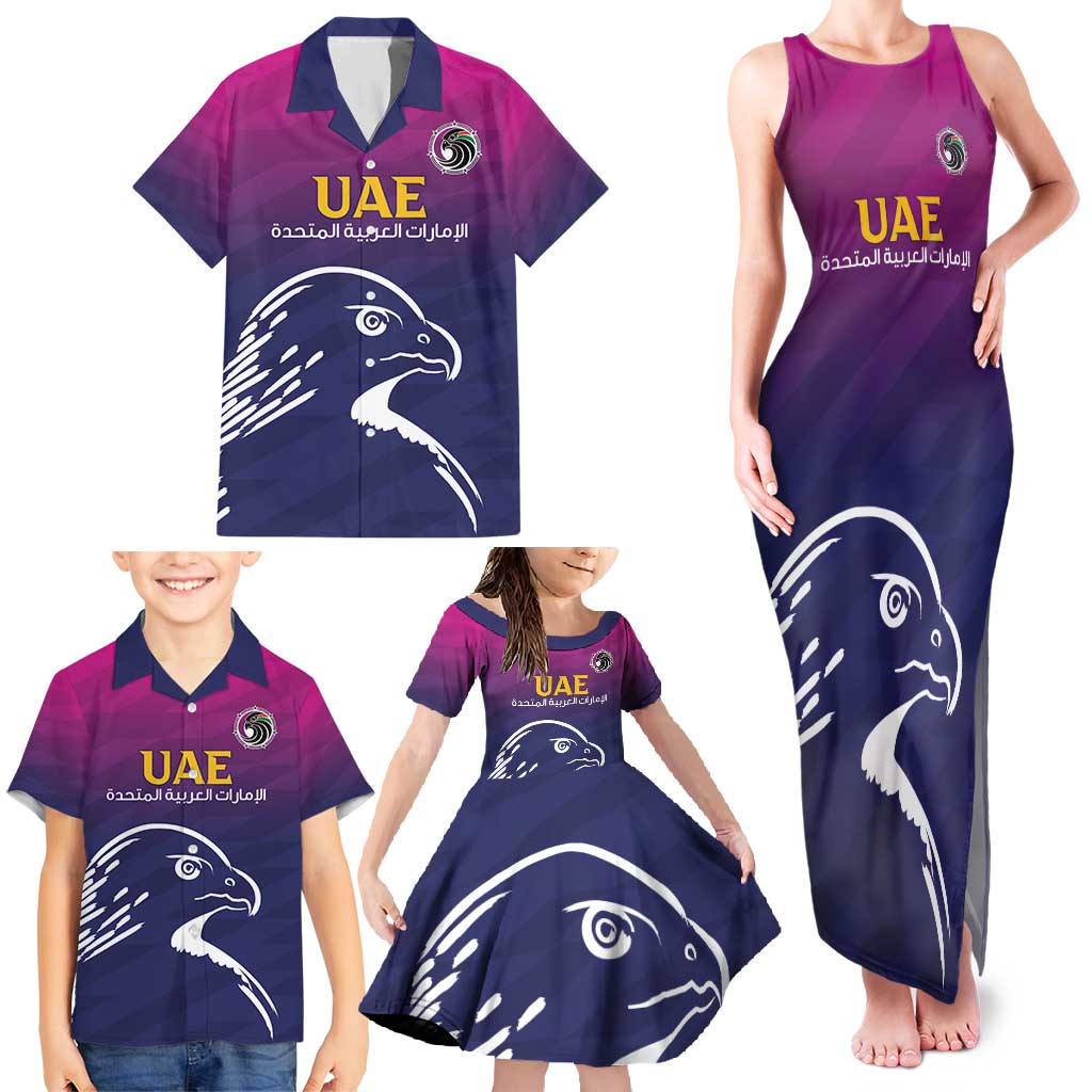 UAE Cricket Custom Family Matching Tank Maxi Dress and Hawaiian Shirt Arabian Falcon - Wonder Print Shop