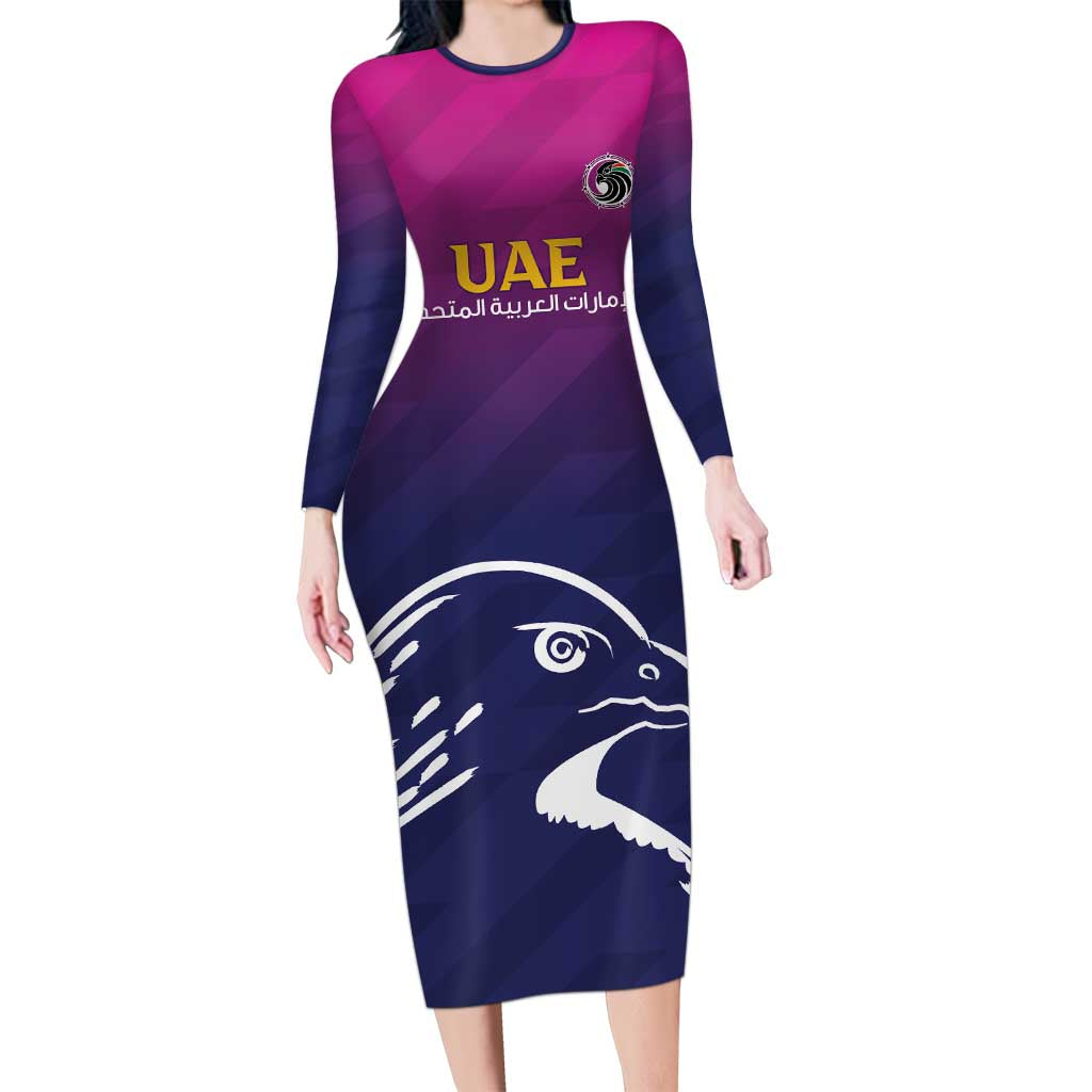 UAE Cricket Custom Long Sleeve Bodycon Dress Arabian Falcon - Wonder Print Shop