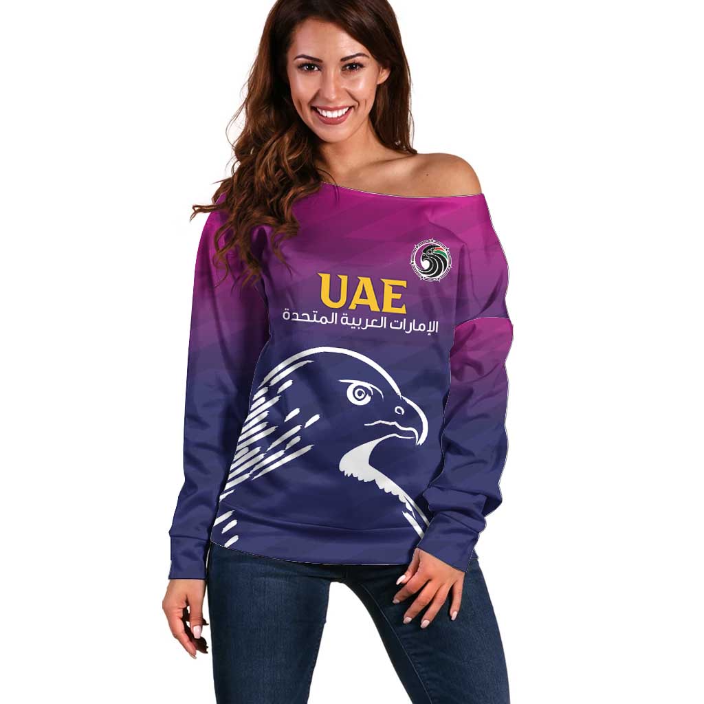 UEA Cricket Custom Off Shoulder Sweater Arabian Falcon