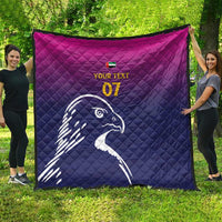 Custom quilt blanket, quilted design with Arabian falcon print and yellow "07"