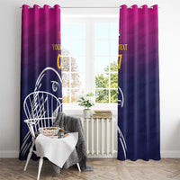 Blue and purple falcon curtains with grommets and yellow “07” over front door window