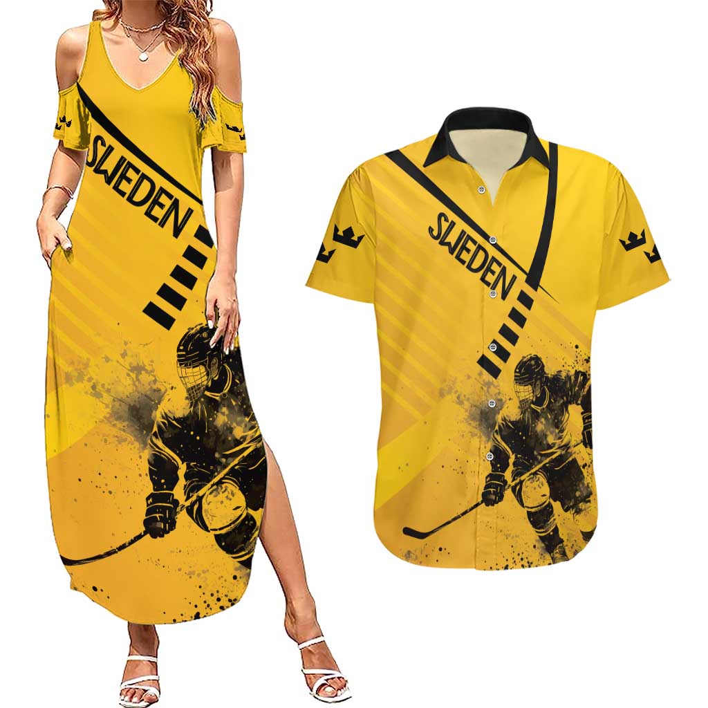 Sweden Ice Hockey Personalized Couples Matching Summer Maxi Dress and Hawaiian Shirt Tre Kronor - GO Sweden