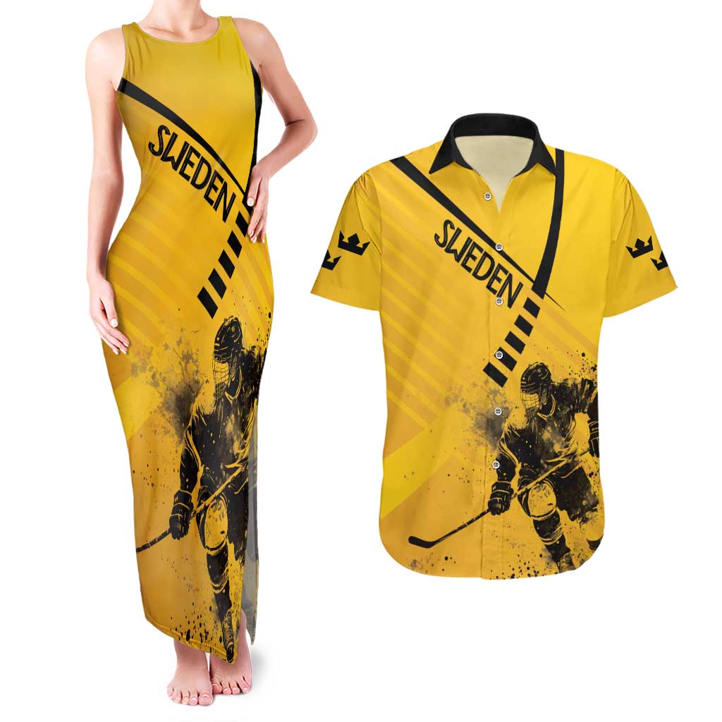 Sweden Ice Hockey Personalized Couples Matching Tank Maxi Dress and Hawaiian Shirt Tre Kronor - GO Sweden