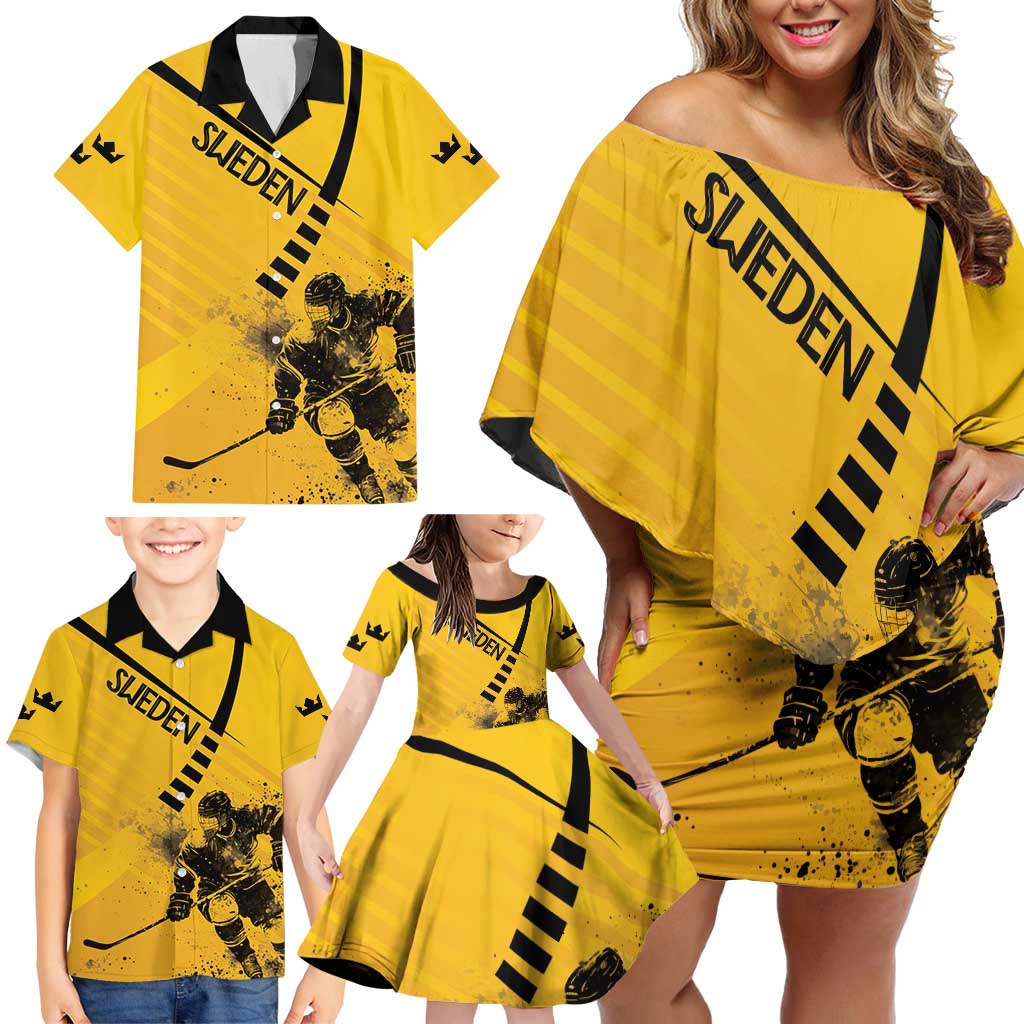 Sweden Ice Hockey Personalized Family Matching Off Shoulder Short Dress and Hawaiian Shirt Tre Kronor - GO Sweden