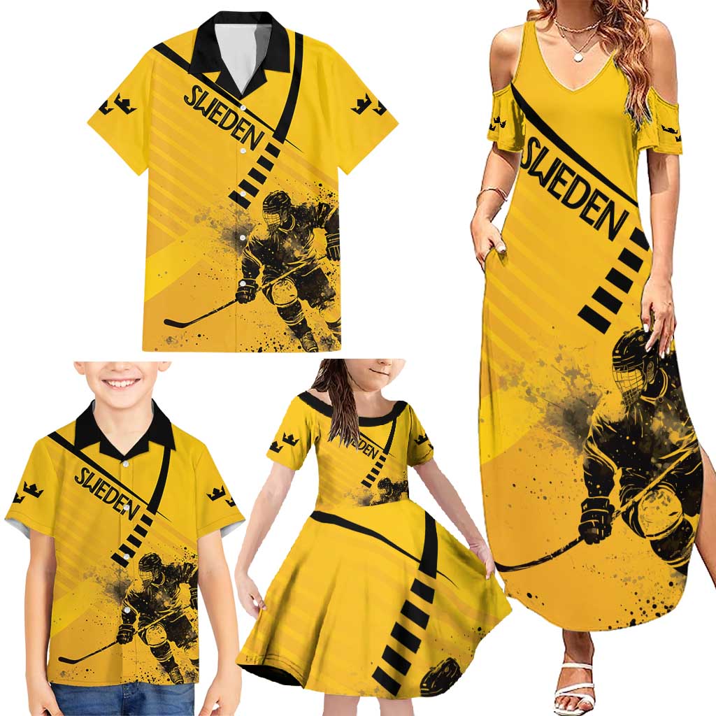 Sweden Ice Hockey Personalized Family Matching Summer Maxi Dress and Hawaiian Shirt Tre Kronor - GO Sweden