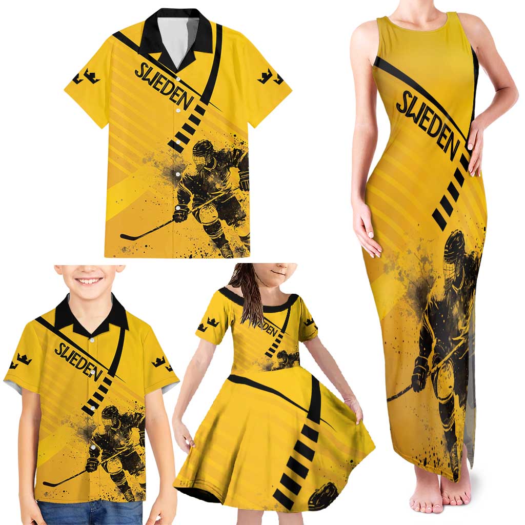 Sweden Ice Hockey Personalized Family Matching Tank Maxi Dress and Hawaiian Shirt Tre Kronor - GO Sweden