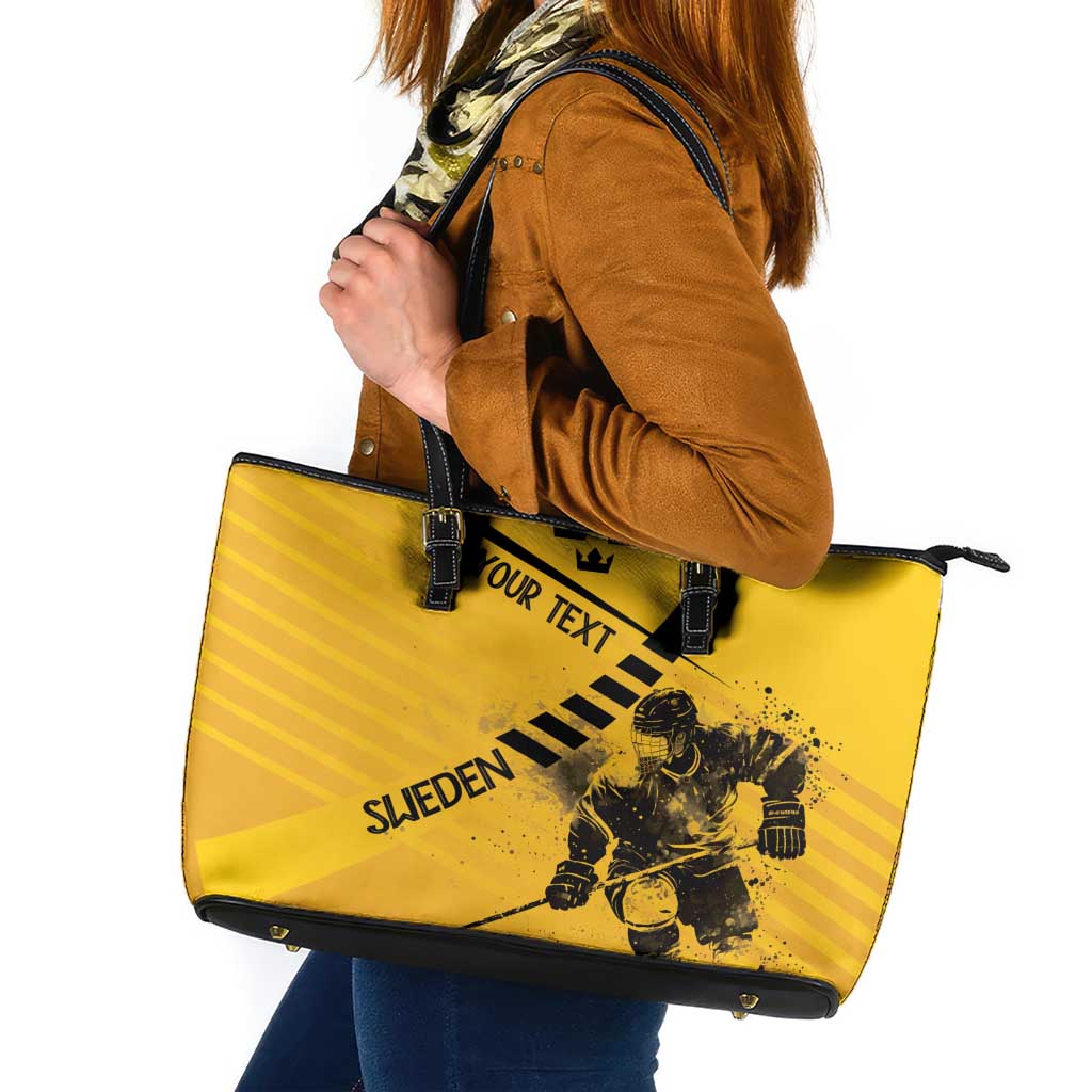 Sweden Ice Hockey Personalized Leather Tote Bag Tre Kronor - GO Sweden