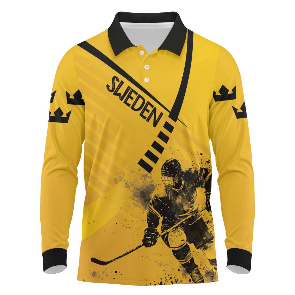 Sweden Ice Hockey Personalized Long Sleeve Polo Shirt Tre Kronor - GO Sweden