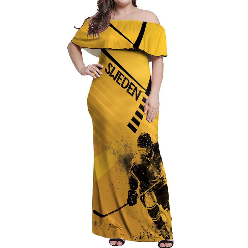 Sweden Ice Hockey Personalized Off Shoulder Maxi Dress Tre Kronor - GO Sweden