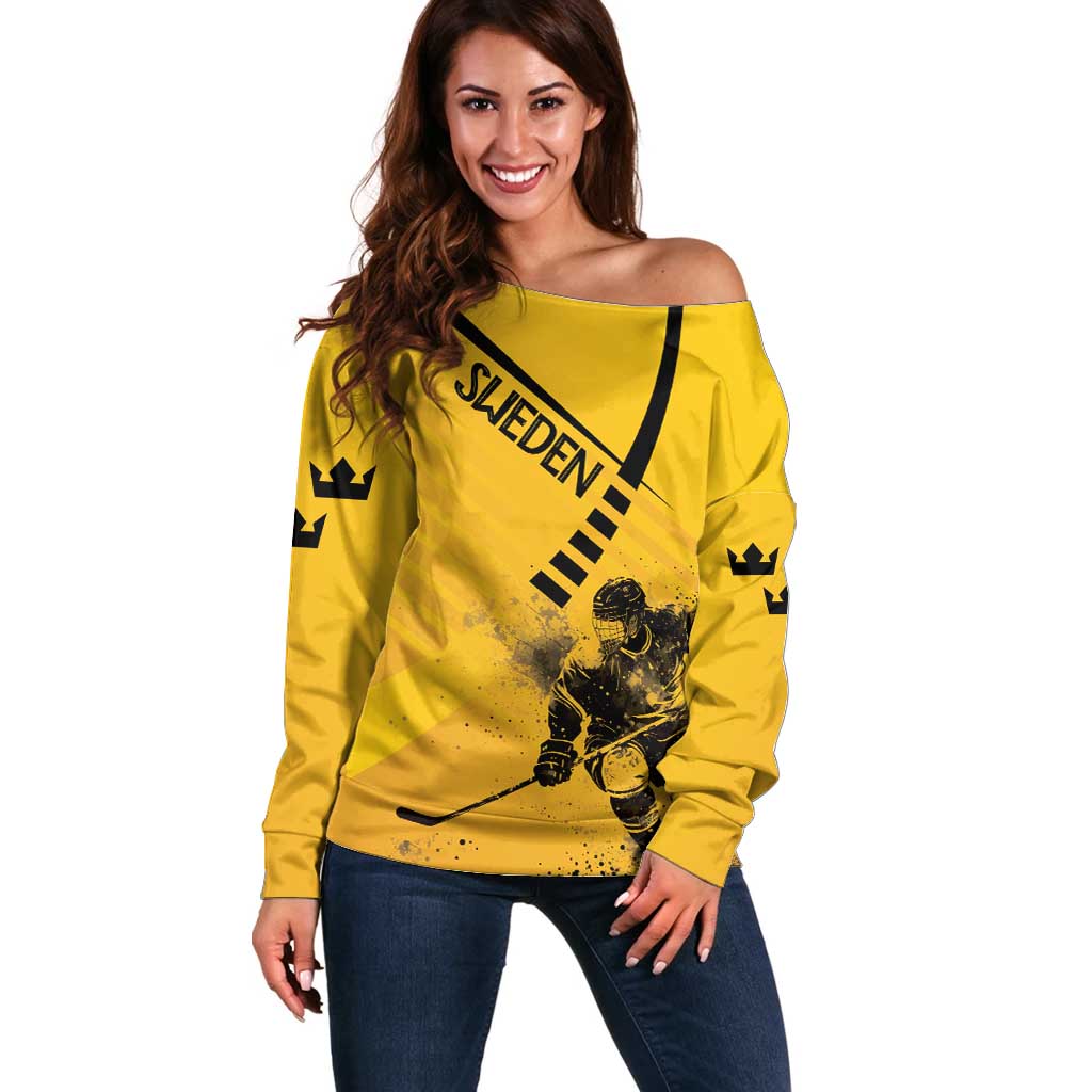 Sweden Ice Hockey Personalized Off Shoulder Sweater Tre Kronor - GO Sweden