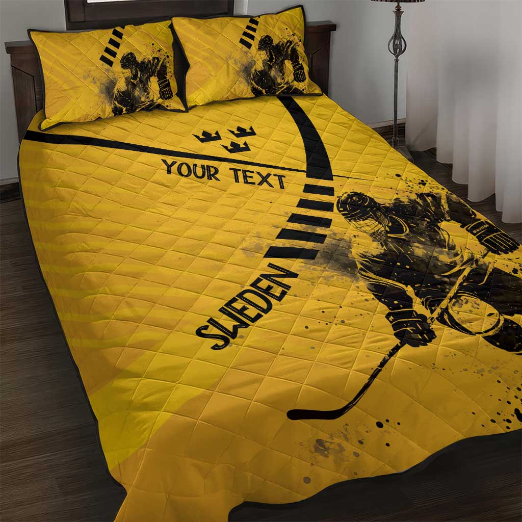 Sweden Ice Hockey Personalized Quilt Bed Set Tre Kronor - GO Sweden