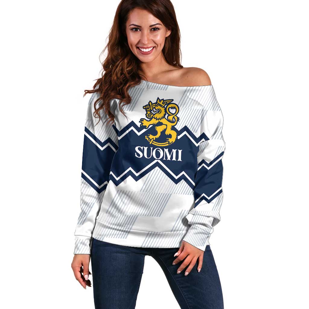 Suomi Ice Hockey Custom Off Shoulder Sweater Scandinavian Mountains Inspired