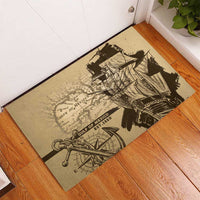 Sand rubber doormat with vintage map, ship illustration, and compass marks