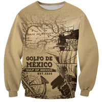 Sand crewneck sweatshirt with vintage Gulf of Mexico map print