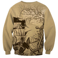 Sand crewneck sweatshirt with vintage map and sail graphic on back