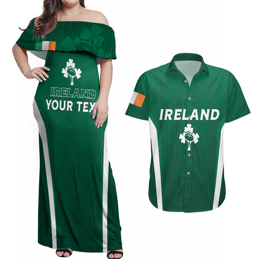 Personalised Ireland Rugby Couples Matching Off Shoulder Maxi Dress and Hawaiian Shirt World Cup 2023 GO Shamrocks LT7 - Wonder Print Shop