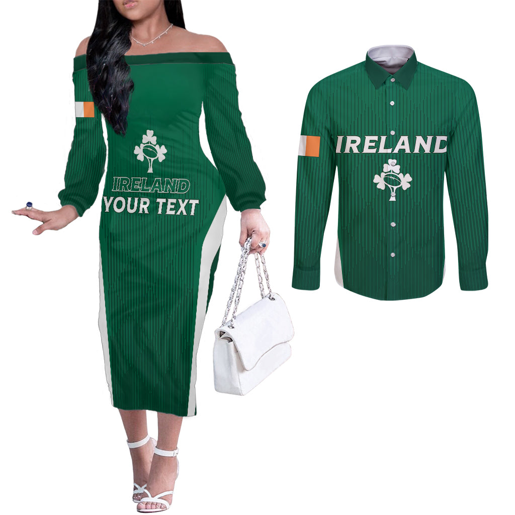 personalised-ireland-rugby-couples-matching-off-the-shoulder-long-sleeve-dress-and-long-sleeve-button-shirts-world-cup-2023-go-shamrocks