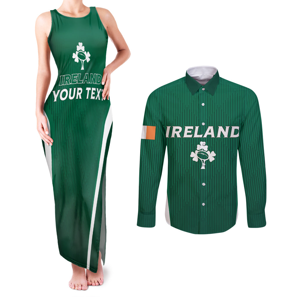 Personalised Ireland Rugby Couples Matching Tank Maxi Dress and Long Sleeve Button Shirts World Cup 2023 GO Shamrocks LT7 - Wonder Print Shop