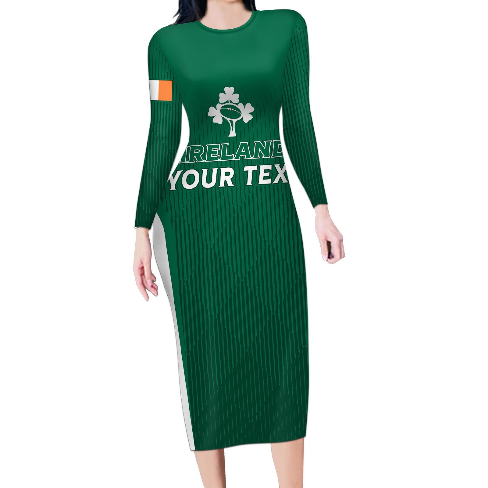 Personalised Ireland Rugby Long Sleeve Bodycon Dress World Cup 2023 GO Shamrocks - Wonder Print Shop