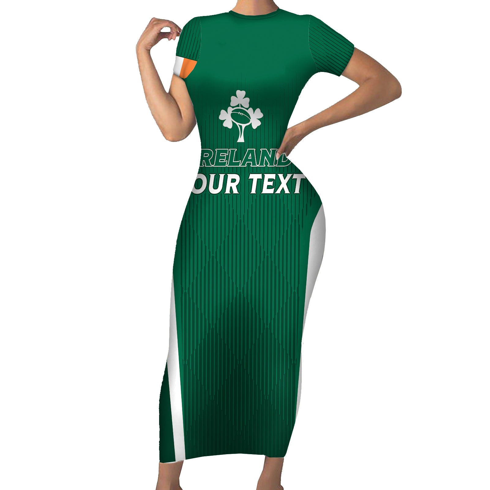 personalised-ireland-rugby-short-sleeve-bodycon-dress-world-cup-2023-go-shamrocks