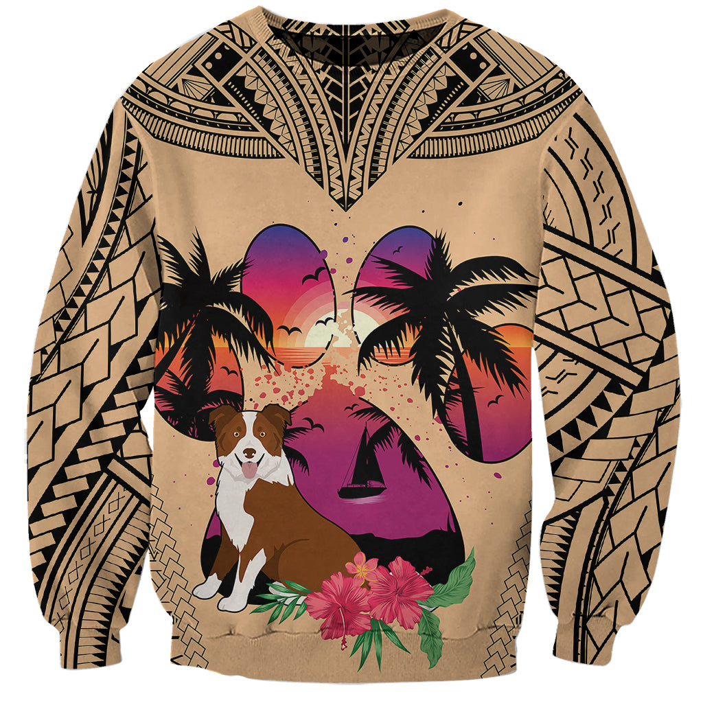 Unisex dog lover sweatshirt with Border Collie graphic, palm trees and geometric border