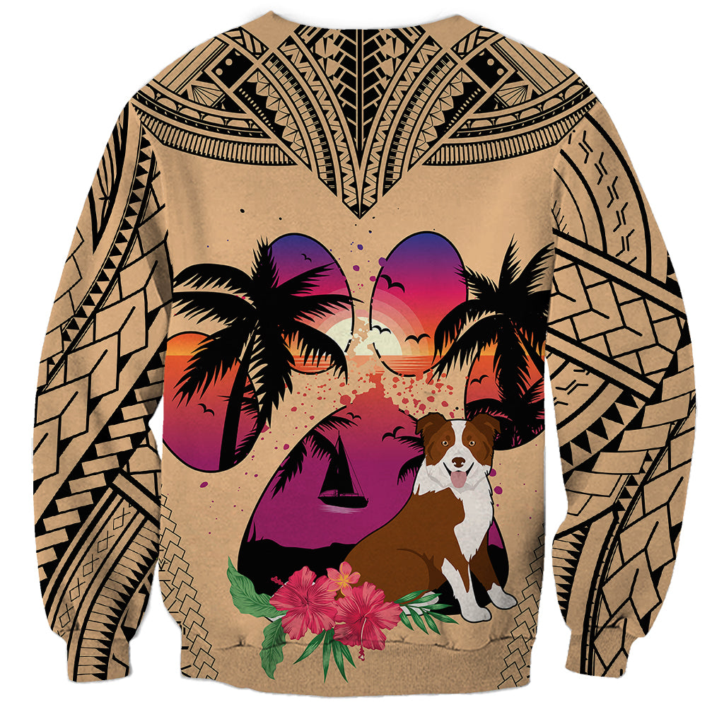 Unisex dog lover sweatshirt with Border Collie by flowers, palm trees and geometric print