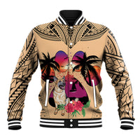 Men's coral baseball jacket with Polynesian patterns and German Shepherd front graphic